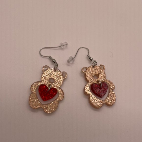 ⭐️❤️ FREE Bear Animal Valentines Love Chic Glam Heart Trendy Artsy Drop Earrings - Picture 2 of 7